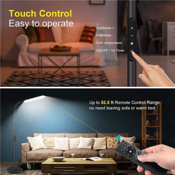 LED Floor Lamp, Bright 15W Floor Lamps for Living Room with 1H Timer Adjustable - Picture 4 of 5